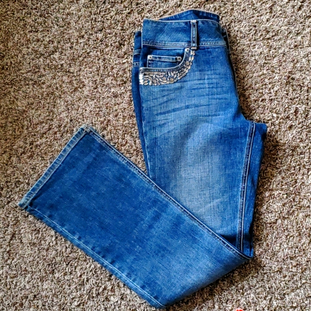 Rhinestone trim wide leg jeans